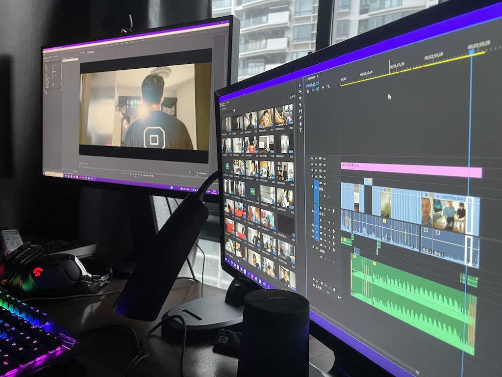 Winston Zhou's two-screen film editing setup